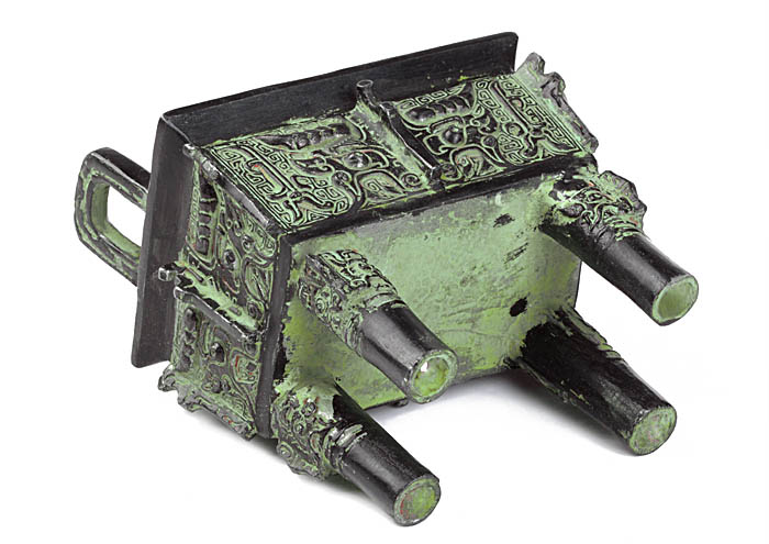 开光仿古青铜器摆件 周兽面纹镇宅小方鼎 办公室风水摆件工艺品-第2张大图