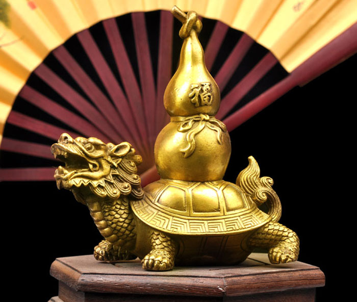 开光纯铜龙龟背葫芦摆件 镇宅聚财祛病消灾家居风水摆件 -第1张大图