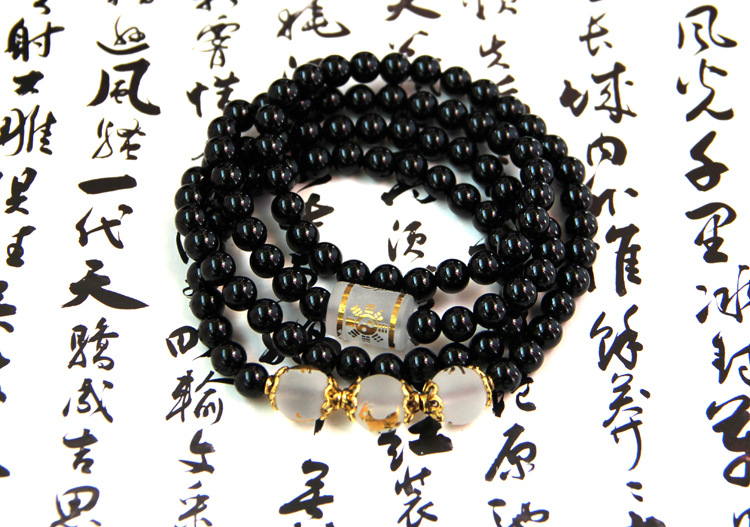 单独开光易理居属虎马狗必备手链 秘法贵神寅午戌三合贵人手链 天然黑曜石配磨砂白水晶-第1张大图