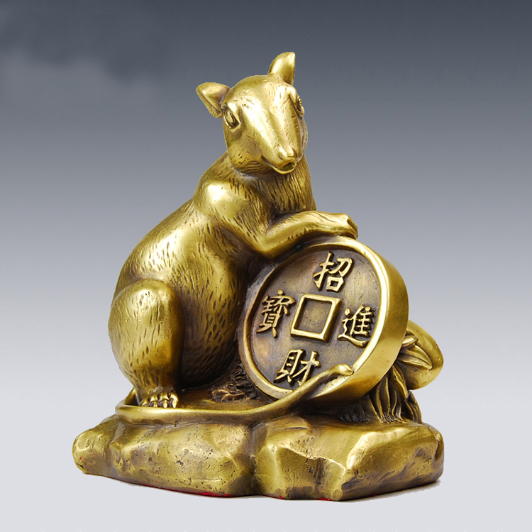 单独开光纯铜老鼠摆件 十二生肖鼠 招财金钱鼠风招财助运吉祥物老鼠摆件(送底座)-第0张大图