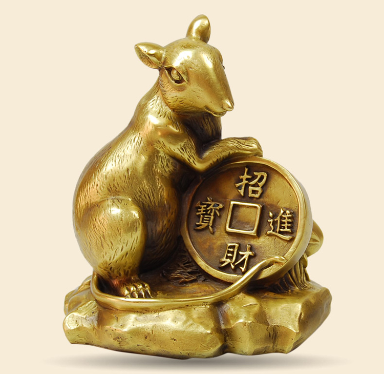 单独开光纯铜老鼠摆件 十二生肖鼠 招财金钱鼠风招财助运吉祥物老鼠摆件(送底座)-第4张大图