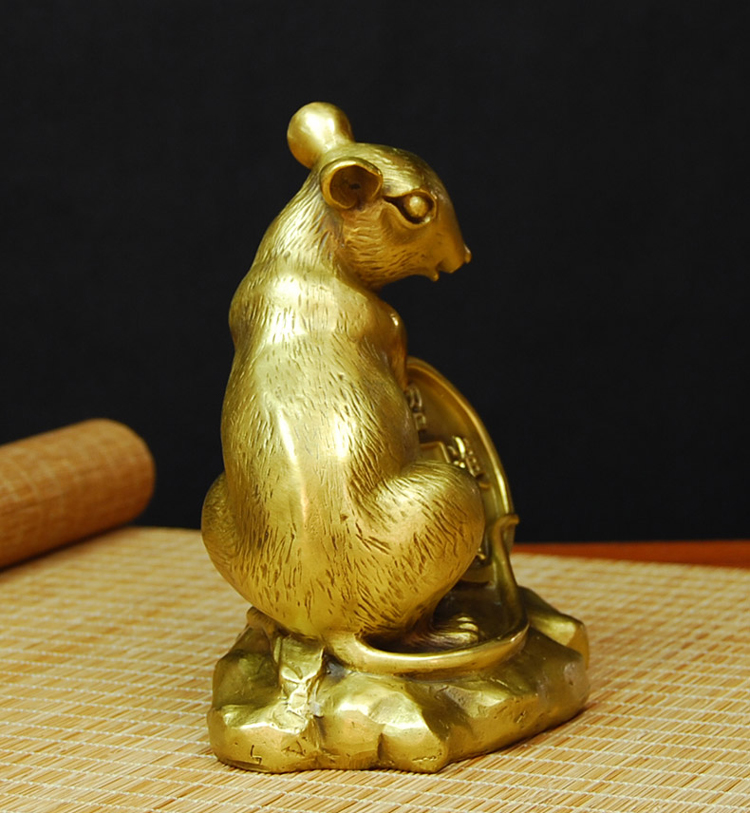 单独开光纯铜老鼠摆件 十二生肖鼠 招财金钱鼠风招财助运吉祥物老鼠摆件(送底座)-第7张大图