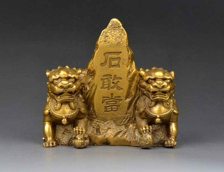 单独开光纯铜泰山石敢当摆件 铜石敢当狮子摆件镇宅招财助运风水摆件-第0张大图